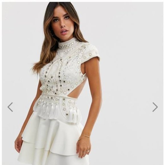 White ASOS embellished mini dress with open back - Picture 1 of 2
